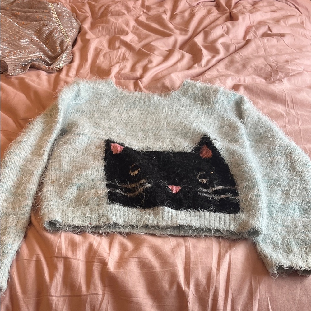 Circo Fuzzy Cat Sweater - Light Blue and Black